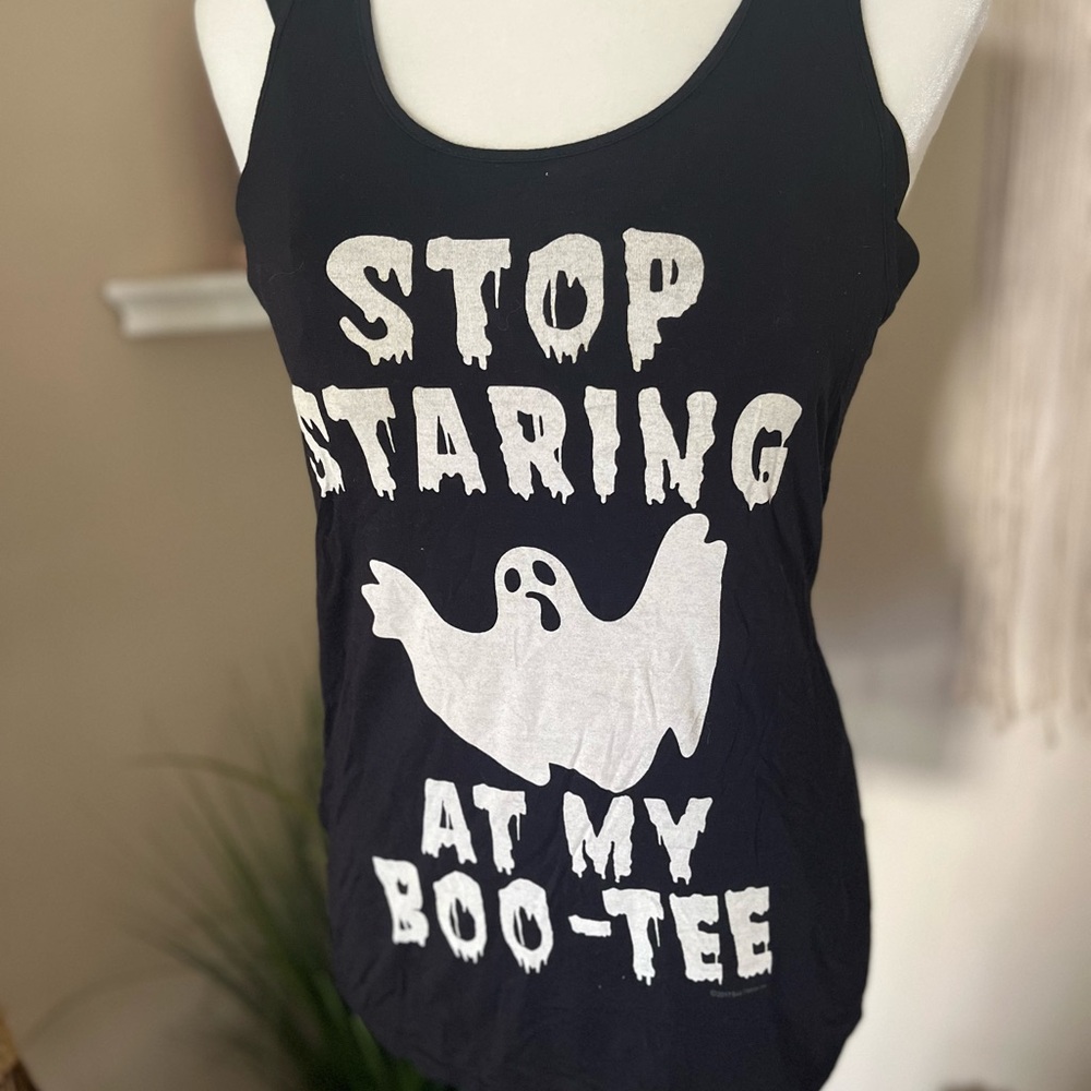Black Graphic Tank Top with Ghost Print